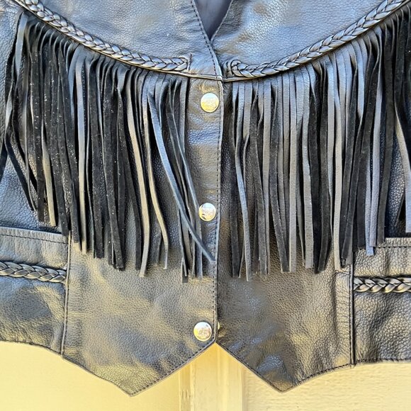 Interstate Leather button up fringe vest, side lashes - size L VGUC - Picture 2 of 7